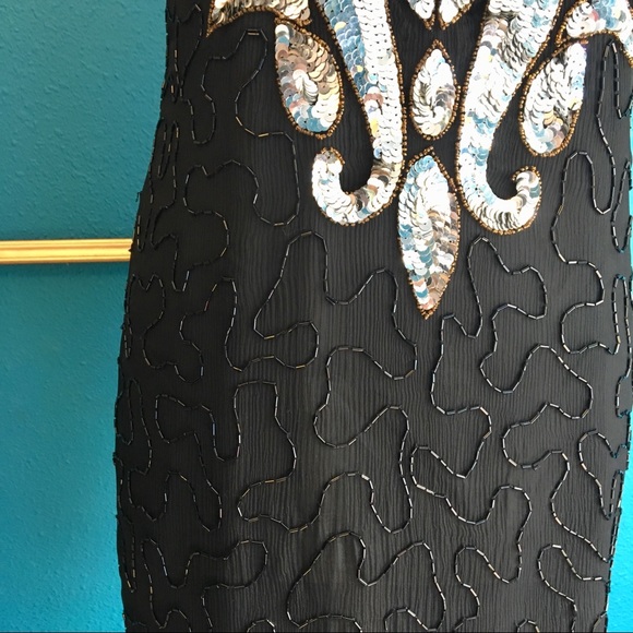 NWT Vintage 80s fully beaded sequined silk dress - Picture 4 of 12